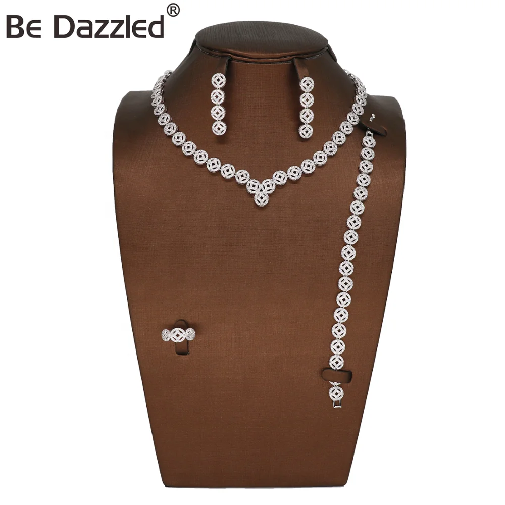 Guangzhou Fashion Jewelry Factory OEM and ODM Hot Sale Nigeria CZ Necklace Earring Bracelet Ring 4pcs Jewelry Set