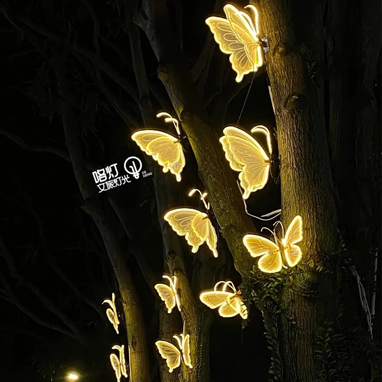 Modern New Design Outdoor 3d Christmas theme Light Wedding Party Dynamic Wings garden Decoration Iron Butterfly Light
