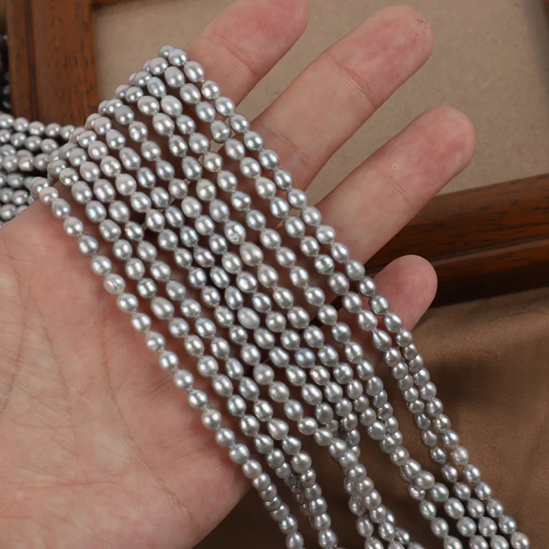 zhiteng freshwater natual pearl 4.5-5mm rice beads black strand necklace jewelry Making loose bead wholesale