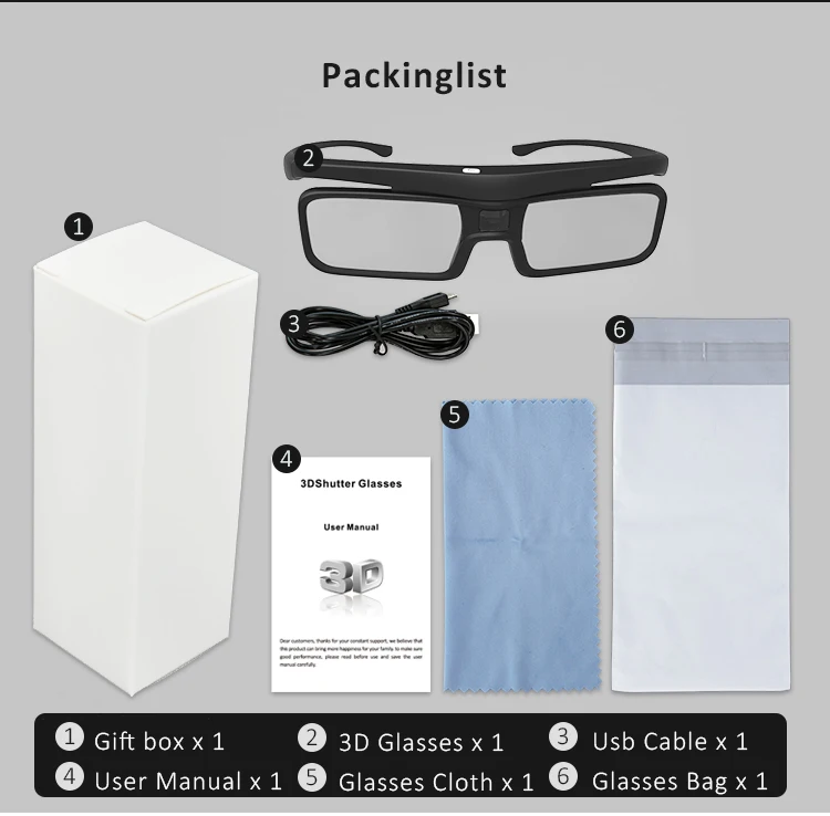 Black Active 3D Movie Glasses ABS Home DLP Shutter 3D Glasses