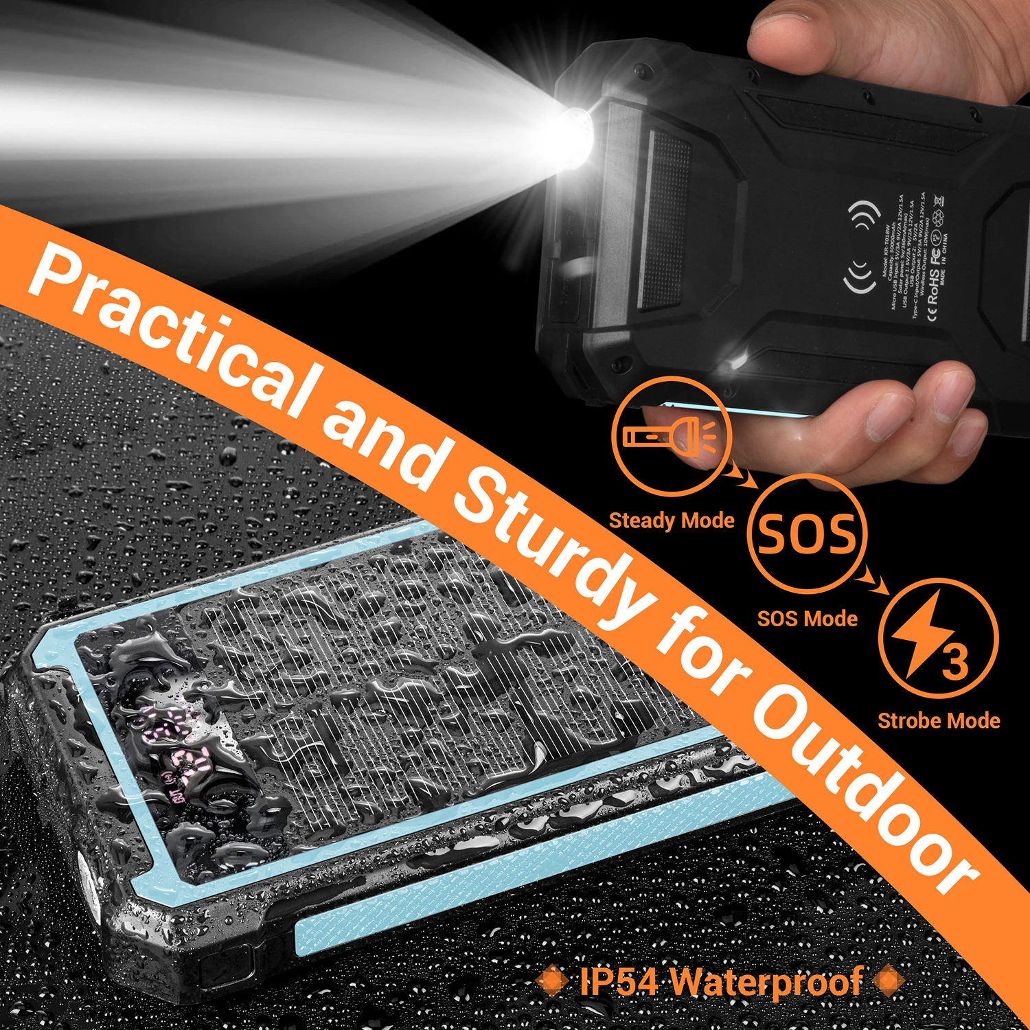 ODM OEM 30000mAh Portable Solar Charger with QC3.0 dual USB ports supports charging of all mobile phones and electronic devices