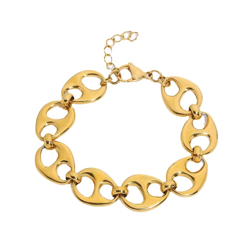 Wholesale Custom Hip Hop 18k Gold Silver S Plated Stainless Steel Girl Bracelet Pig Nose Button Coffee Bean Creative Bracelet