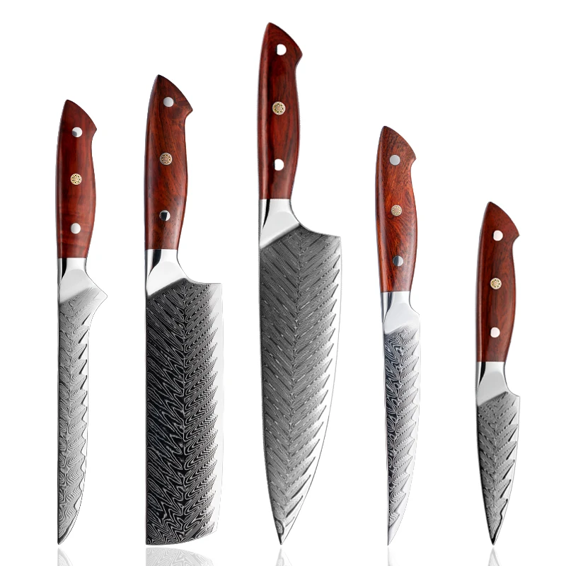 5pcs Kitchen Knife set Japanese Damascus Steel Knives High Carbon Aus10 Ultra Sharp chef knife set