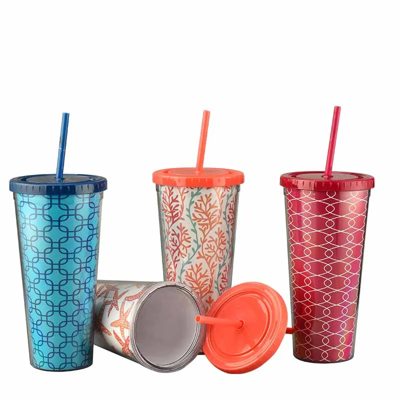 Clear leakproof 16 oz drinking glasses plastic double insulated tea infusers tumblers with lid and straw