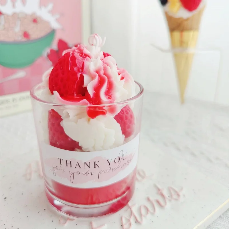 Handmade DIY Soy Wax Simulated Ice Cream Chocolate Glass Aromatherapy Candle Cute Strawberry Fruit Food Dessert Scented Candles