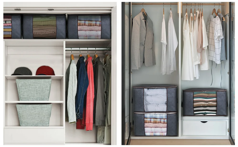 Large capacity quilt storage bag clear window Folding bag clothes blanket bedding storage organizer under bed storage bag