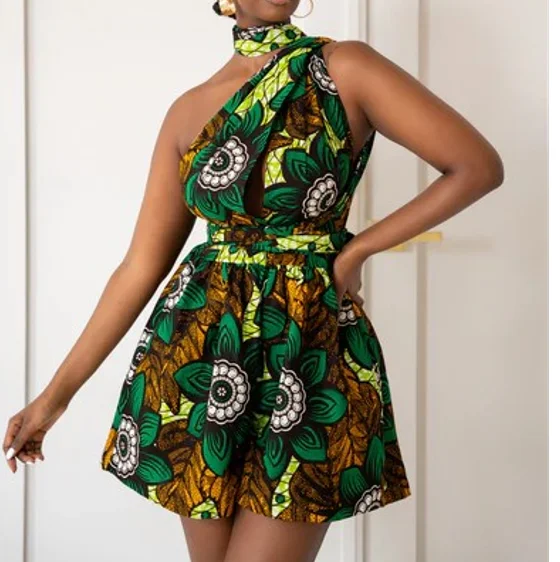 High Quality Cheaper Price Summer African Women Batik Ankara Infinity Romper Women Casual Shorts Africa women Wide Leg Shorts