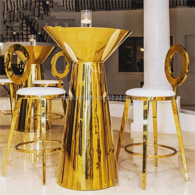stainless steel  gold bar table with round base for wedding hotel dining