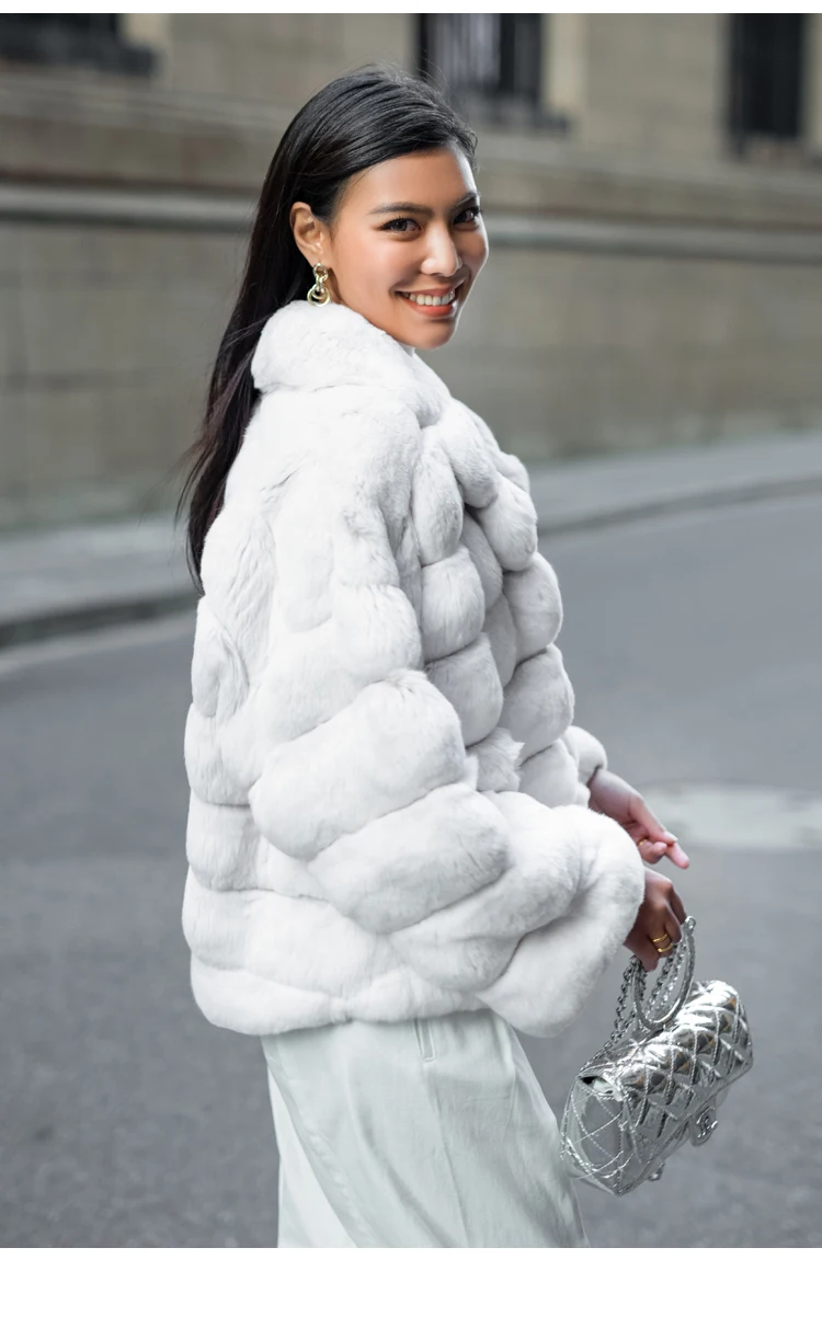 Wholesale Price American Style Medium Length White Fluffy Fox Fur Shawl Collar Women Real Fox Fur Coat