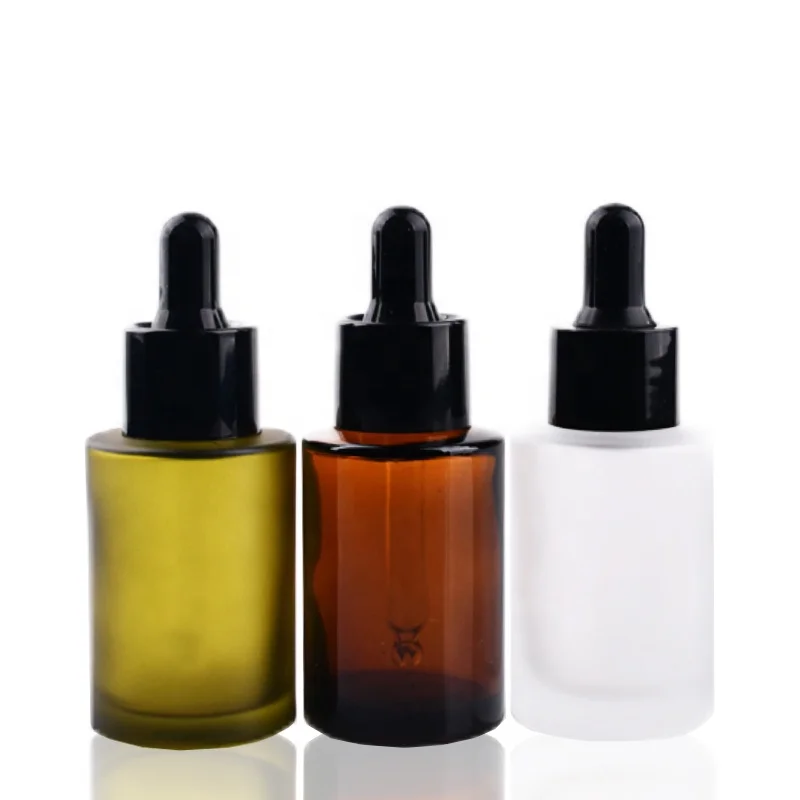 In stock Custom Logo essential oil bottle 20ml 30ml 40ml clear frosted amber Skin Care Serum Bottle 30ml Glass Dropper Bottle