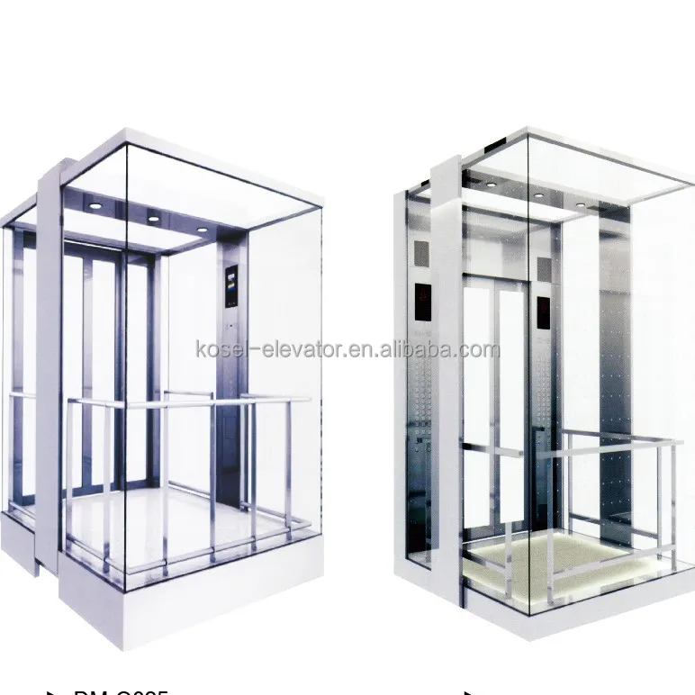 
Glass cabin with traction motor glass shaft home lift 