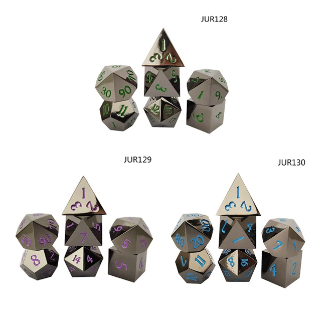 
Promotion gift sets silver reflective multicolor number fill gamle metal dice set polyhedral dice organizer 