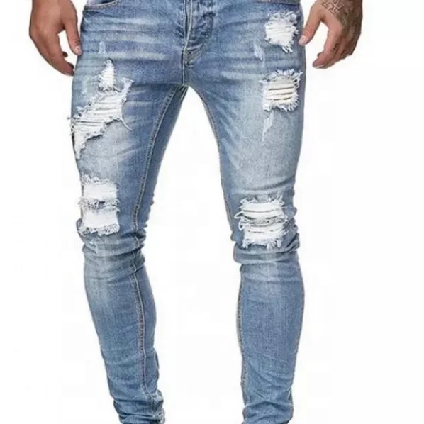 Hot selling distressed lightweight Zipper Fly WASHED Slim men ripped skinny jeans