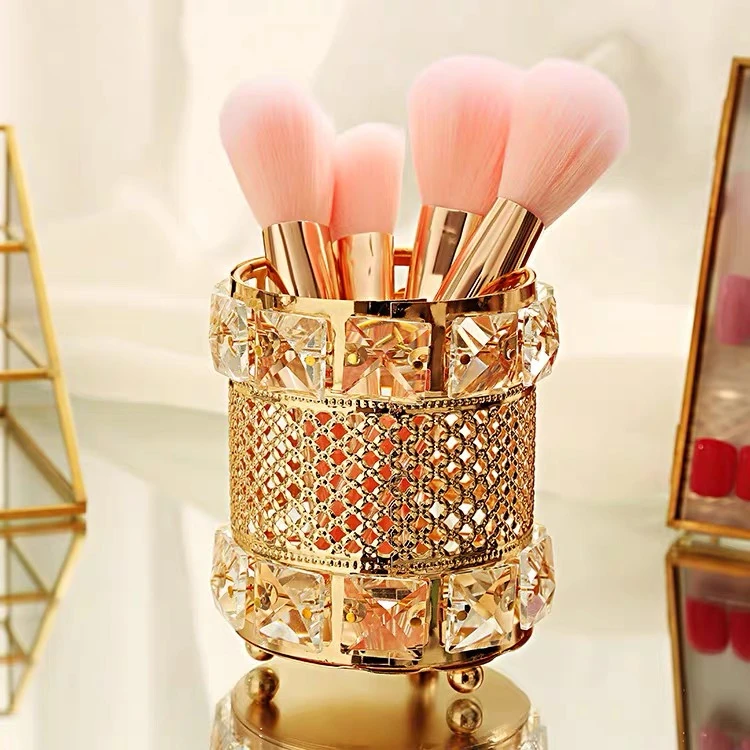 Cheap Factory Price Metal Luxury Gold Metal makeup brush holder Organizer brushes crystal make up brush  organizer