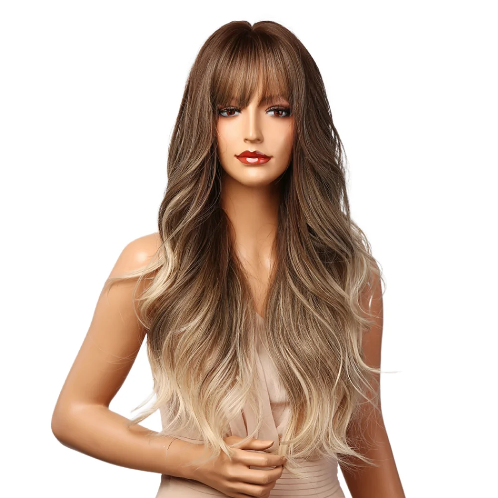 Meiwei high quality conrow anogol wigs for asian women ombre brown blonde color synthetic long curly hair