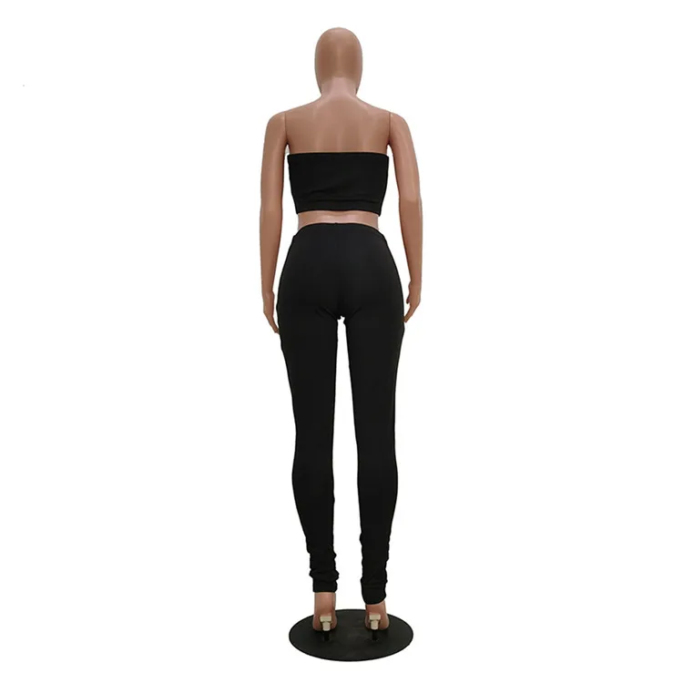 Womens Casual Solid Color Tube Top Pencil Pants Sports Two Piece Suit Gym Summer Womens Jogging Sets 2 Piece