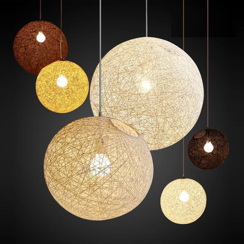 Natural Handmade Twine Rope Pendant Hanging Light Big Rattan Chandelier for Bar Pub Cafe Restaurant Art Decor