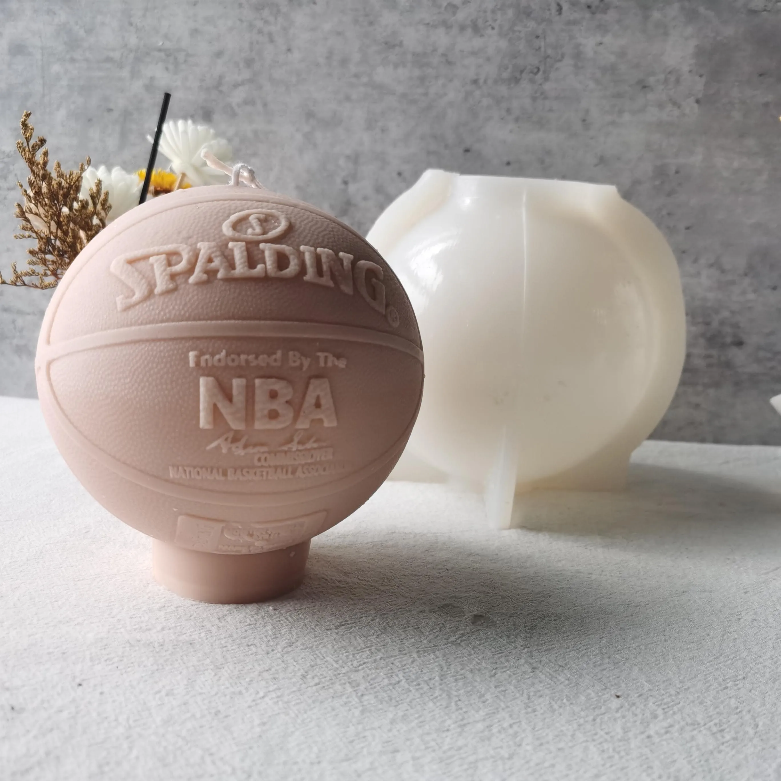 J1122 DIY Epoxy Resin  Simulation Basketball Mould 3D Large Size NBA Spalding Basketball Candle Silicone Mold