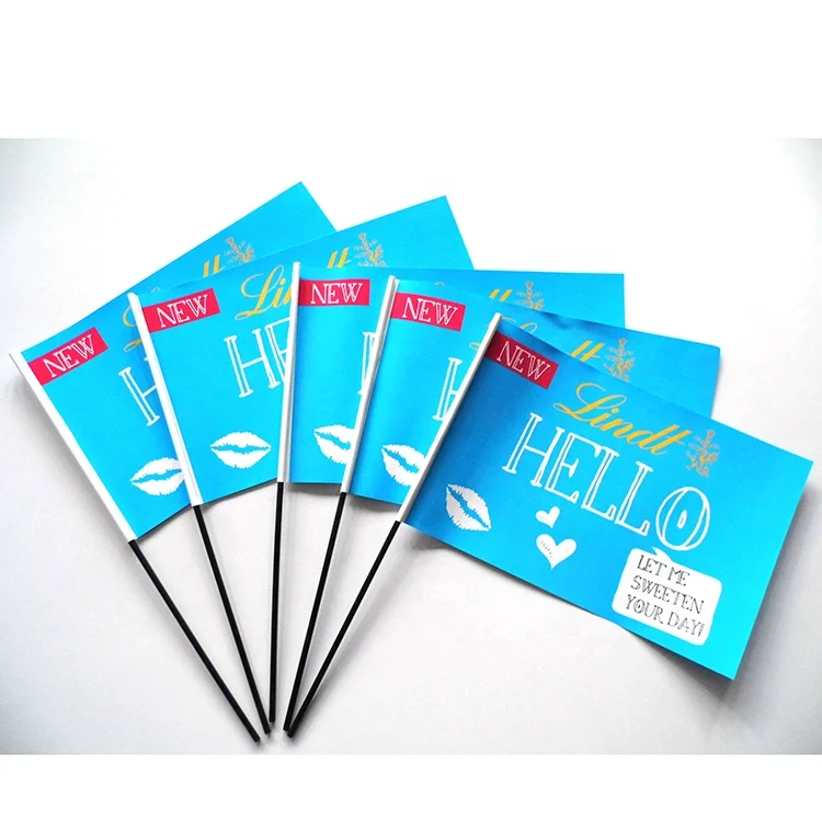 Paper Hand Rainbow Flag With Plastic Pole