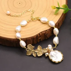 Natural Baroque Pearl Charm Bracelet For Women Party 18k Gold Plated Bracelets & Bangles Fine Jewelry