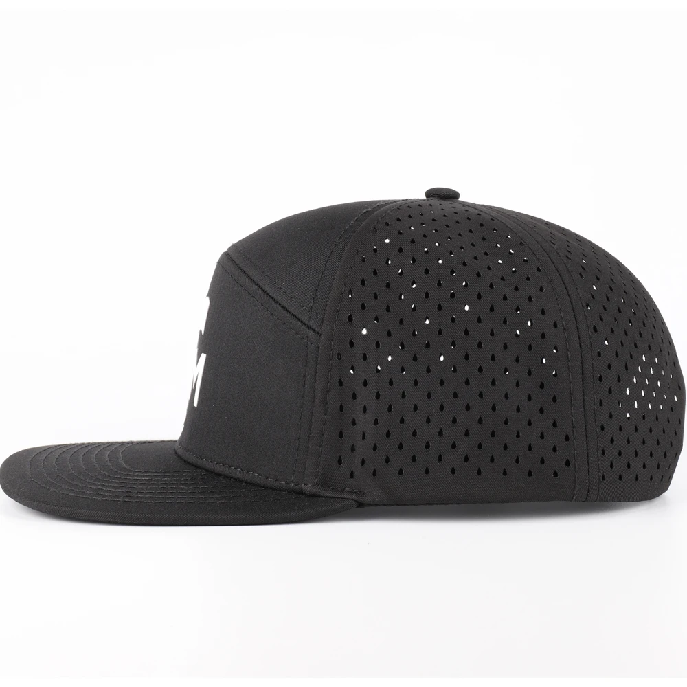 Custom 6 Panel 3D Printing Logo Quick Dry Golf Hat Waterproof Lightweight Laser Hole Flat Brim Snapback Cap