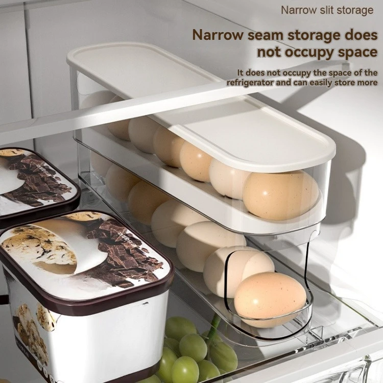 Automatic Rolling Container Drawer 2-Tier Plastic Egg Holder for Fridge Storage Egg Box for Refrigerator Use