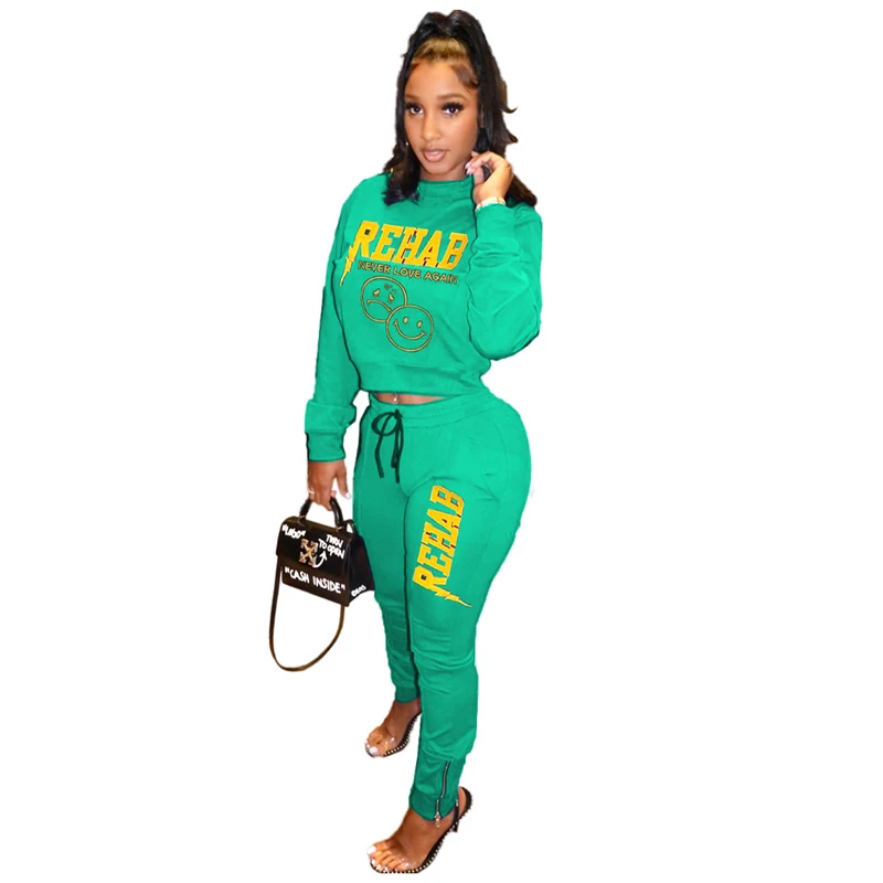 
Custom Jogger Sets Long Sleeve 2 Piece Set Crop Top For Women Printed Joggers Sweatpants Ladies Outfits Two Piece Pant Set 