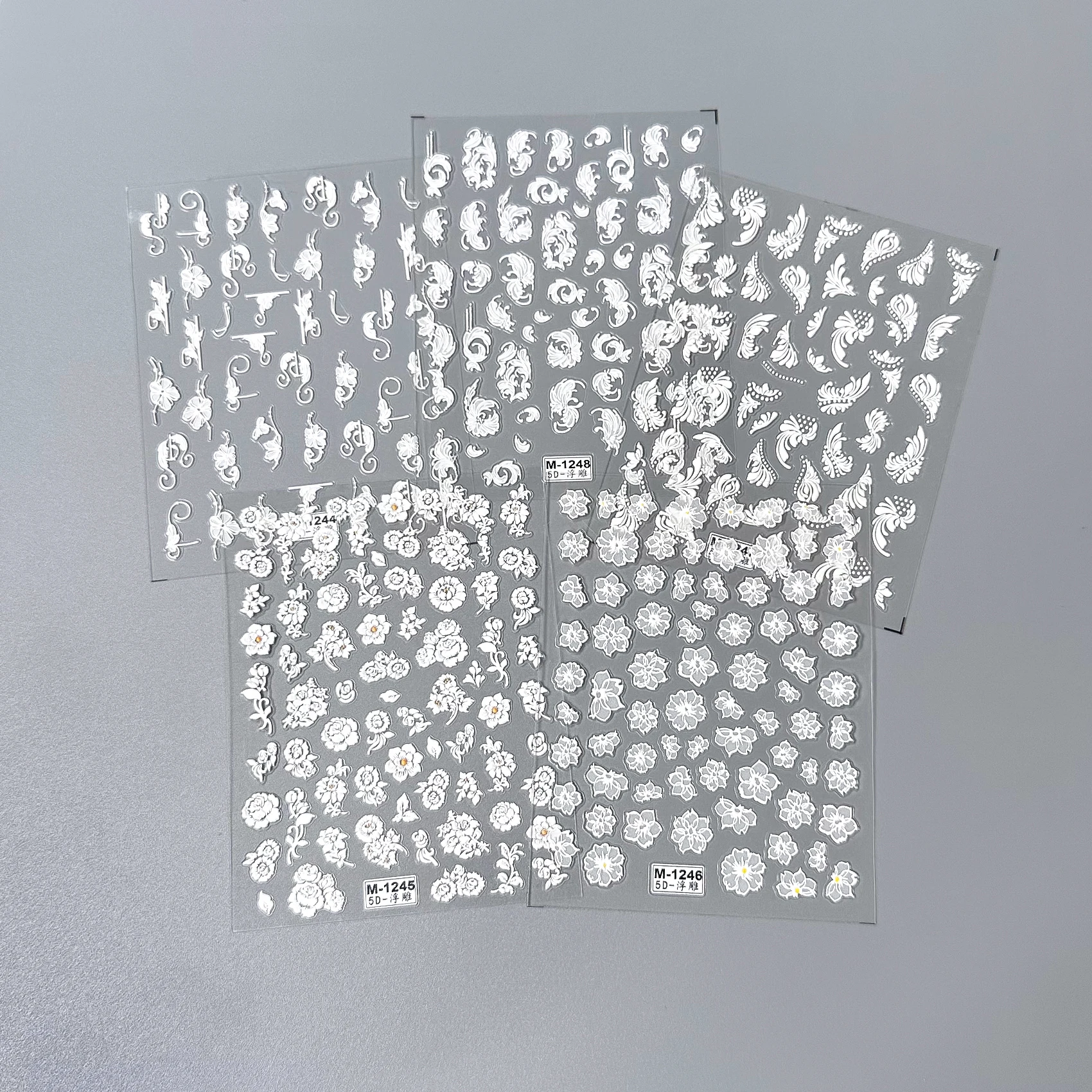 Factory Direct 5D White Flower Nail Art Stickers Design Embossed Nail Decal Manicure Stickers for Nail Salon