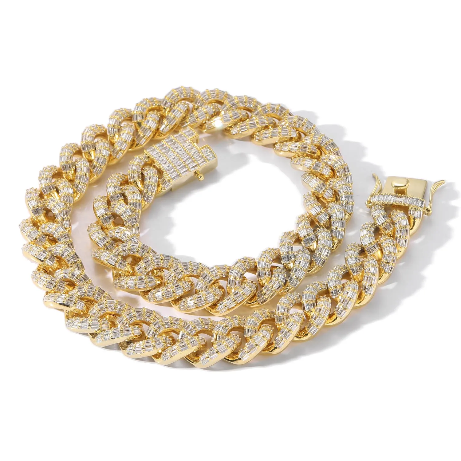 Full Diamond CZ Brass Gold Plated Miami Cuban Link Chain 16mm Iced Out Shiny Top Quality Premium Mens Hip Hop Chain Necklace