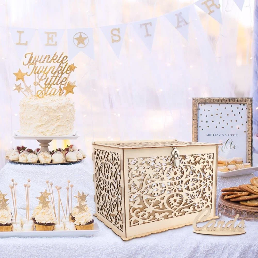 Wholesale Creative DIY Wedding Gift Card Box Wooden Money Box with Lock and Key