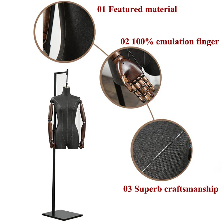 Fashion Manikin Used Half Body Hanging Female Black Mannequin For Boutique