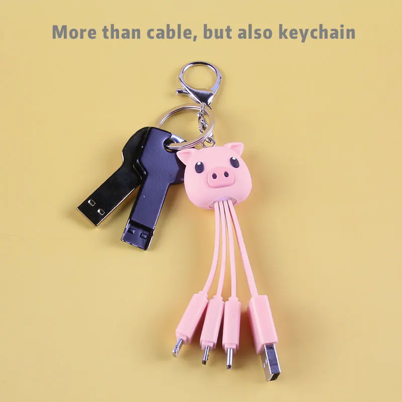 
Cartoon pig animal trend keyring all in one charger cable fast charging custom 3in1 4in1 charger cable 