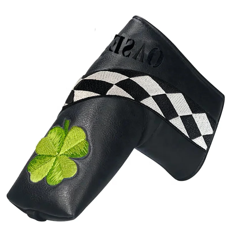 Customized Checked Embroidery Magnetic Golf Blade Putter Head Cover