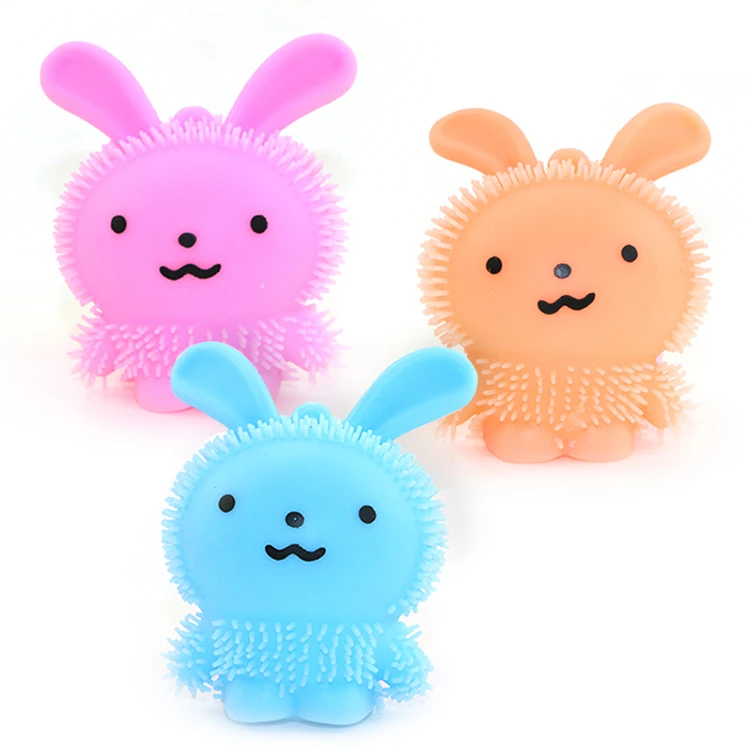 LED flashing squeeze puffer ball rabbit led light anti stress squishy squeeze relief toy