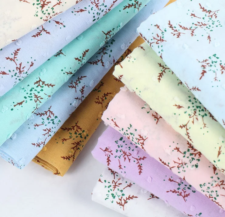 Multicolor cotton swiss dot  printed  fabric 100 cotton small plant  printed woven voile  fabric for  clothing