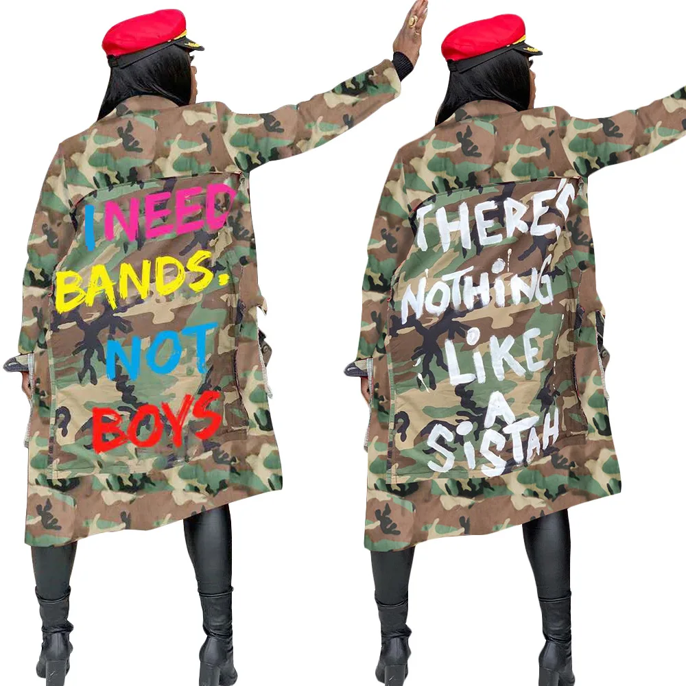 2021 long cardigan woman letterman jacket seticeo camouflage trench coat women plus size jackets