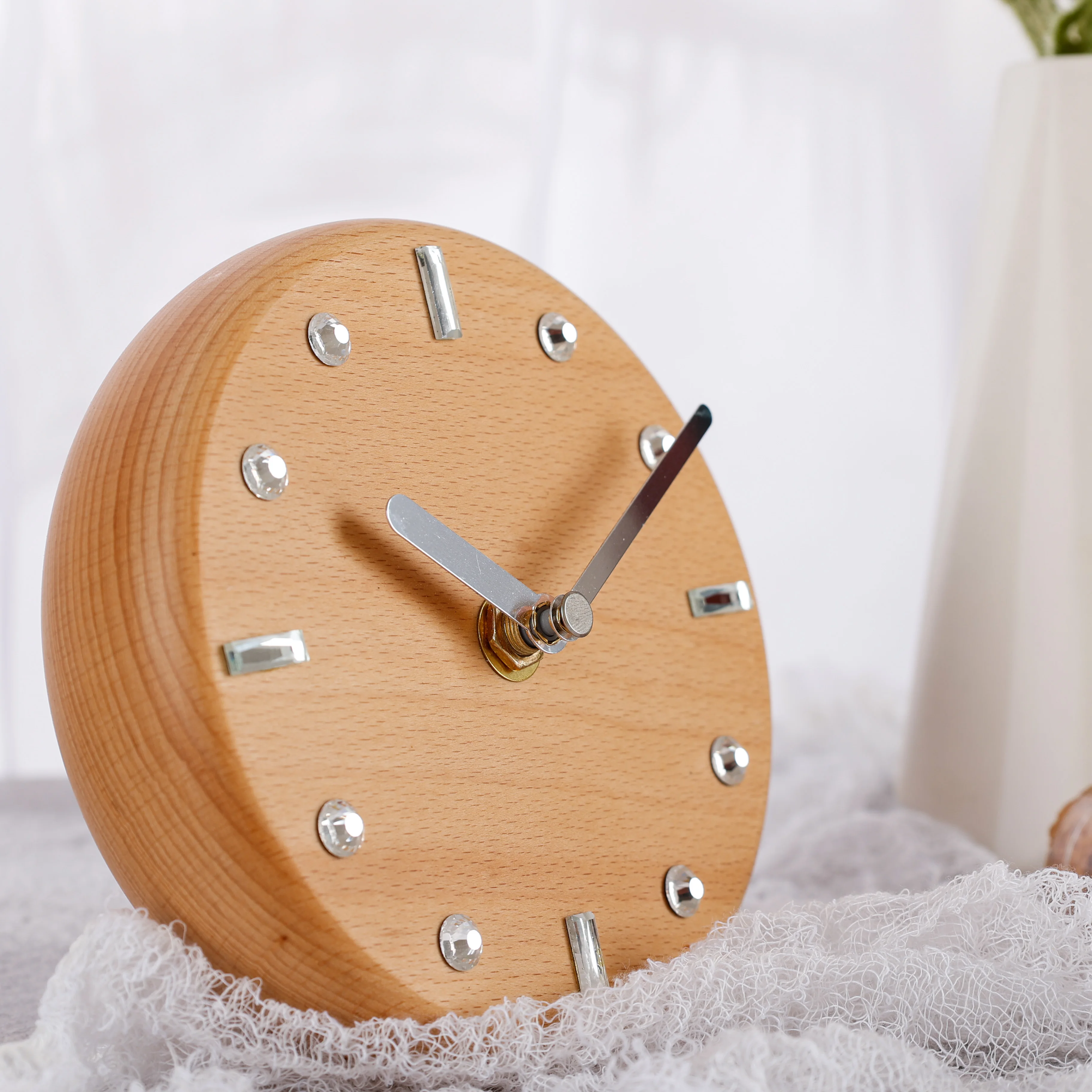 Wooden table clock creative design clock face home table desk bedroom clock
