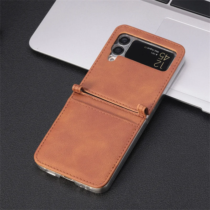 PU Leather Phone Case with Card Holder for Samsung galaxy z Flip 3 leather case pu ultra thin slim