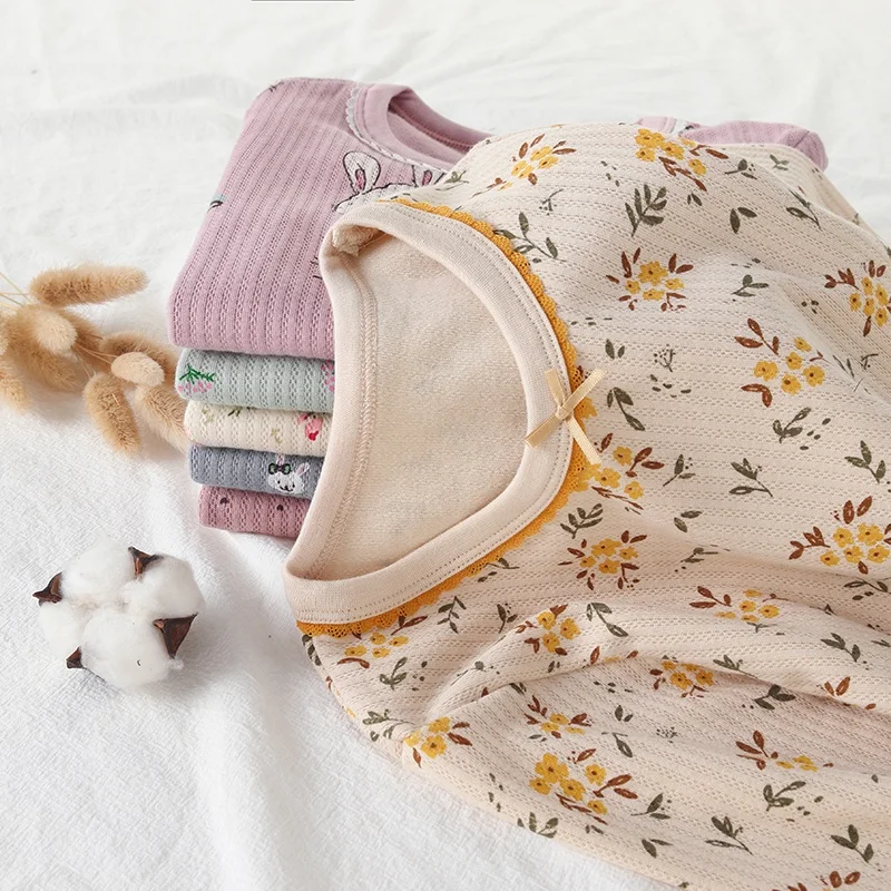 Wholesale Organic cotton girls thermal wear pyjamas nightie kids pajamas set long sleeve for winter