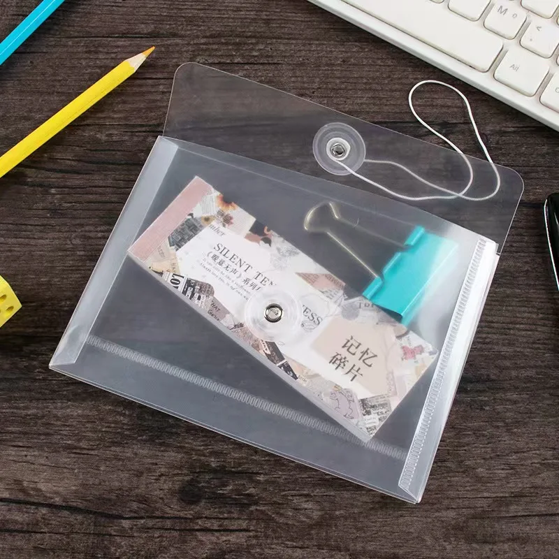 F1742 Transparent Waterproof A4 Storage Bag PP Plastic Logo File Folder Accessory with Wrap & Sticker file bag document