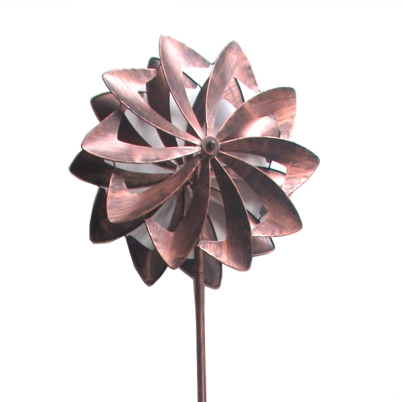 Decorative 3D Kinetic Outdoor Metal Wind Spinners Wind Catchers for Garden Decorations Double Wind Spinner with Stake