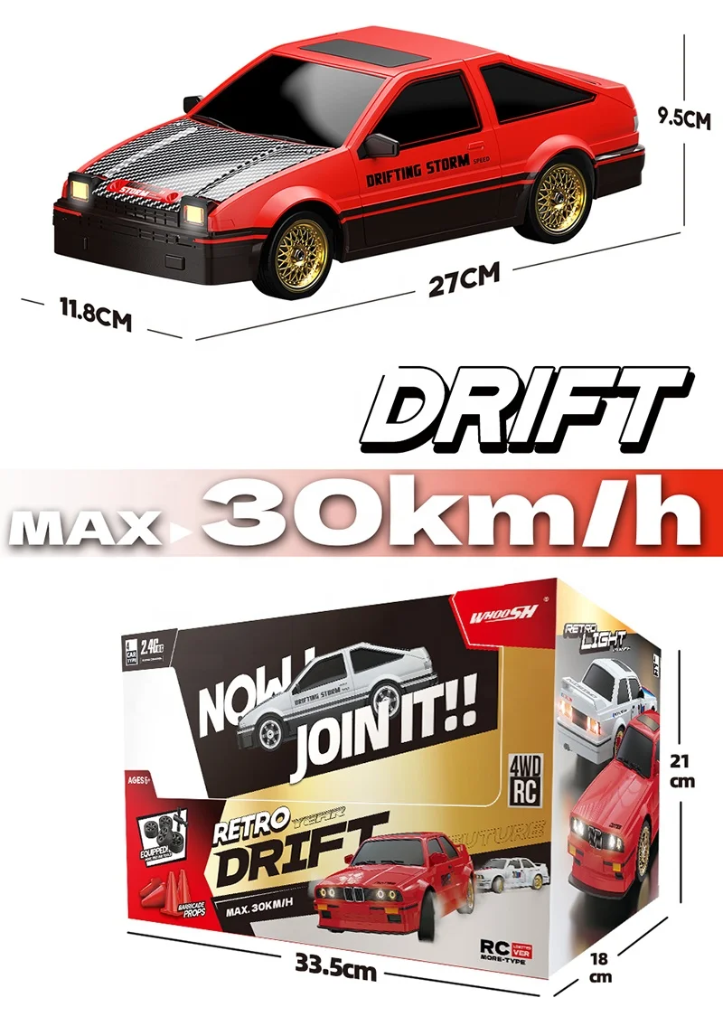 Модернизированный 1/16 AE86 2 4 ГГц пропорциональное Радиоуправление дрейфующий штормовой дрейф RC автомобиль 4WD Быстрый 30 км/ч Сменные шины светодиодные фонари
