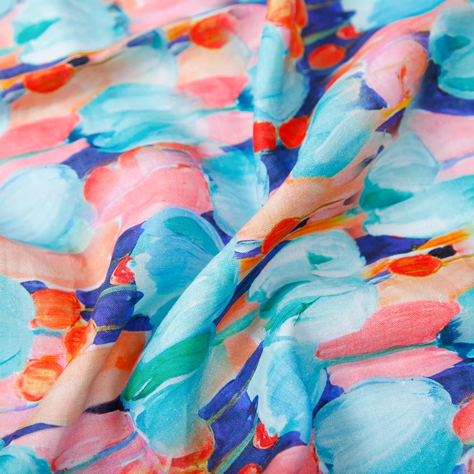 Sustainable high pixel digital printing fabrics 100%  linen fabric for women clothing