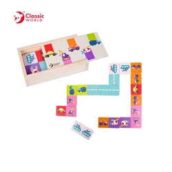 Classic World Other Educational Domino Block Toys Dominoes Tabletop Game with 28 Colorful Tiles in Wooden Storage Box