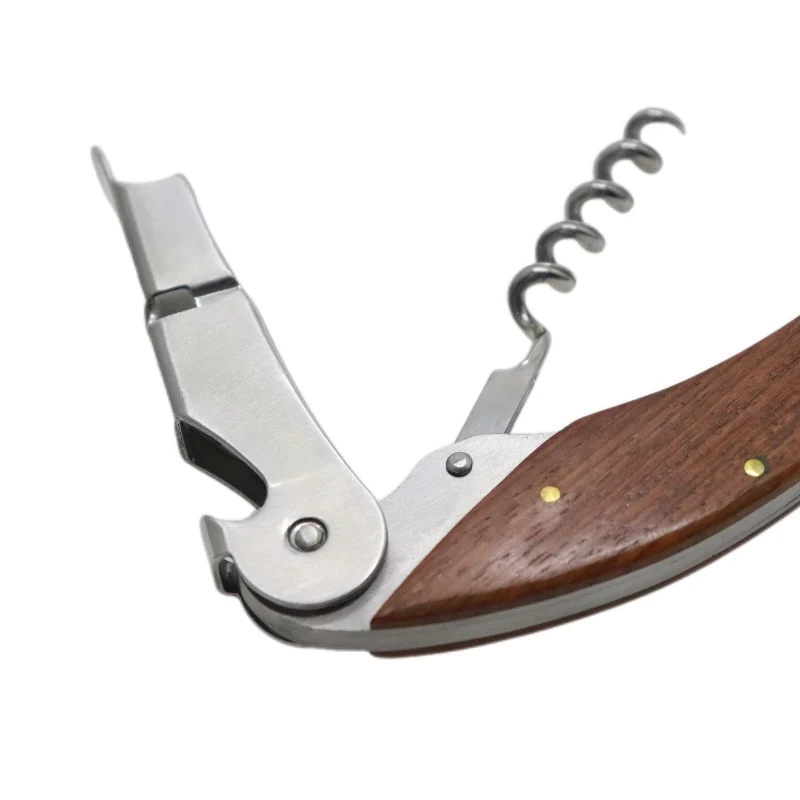 Factory Supply Red Wine Corkscrew Acid Branch Wood Stainless Steel Seahorse Knife Wine Corkscrew