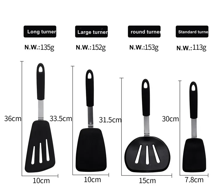 4 Pack Non Stick Cookware Large Flexible Heavy Duty Turner Silicone Bakeware Spatula For Pizza Cooking Flipping Fish Pancake Egg