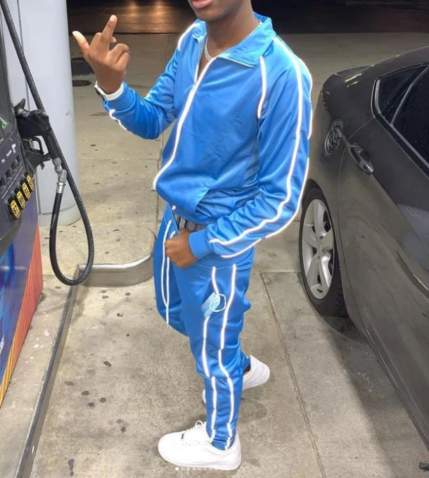 Streetwear custom reflective logo side stripe slim fit zip up nylon polyester windbreaker track jacket and pants tracksuit men