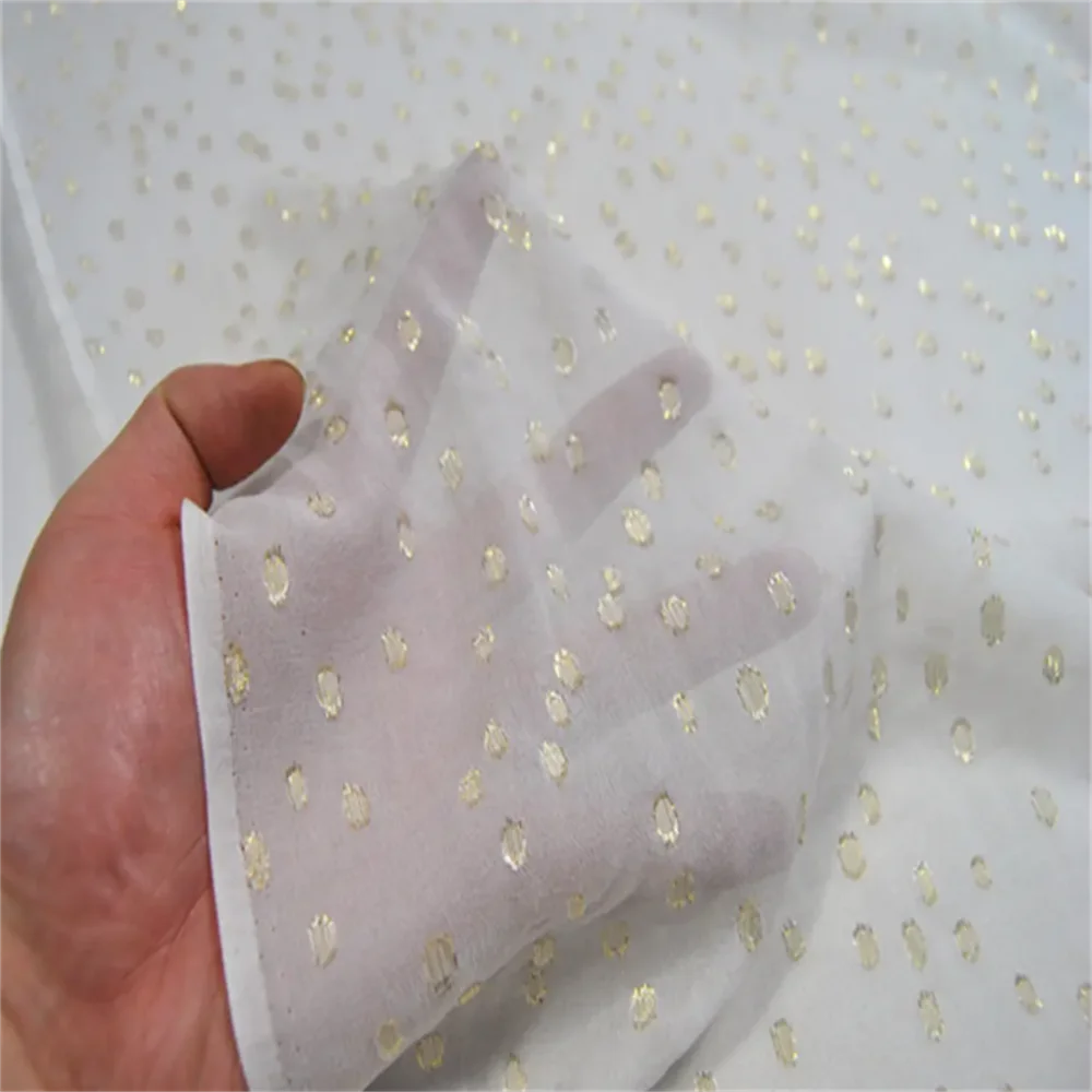 Natural Material White Color Ground Shiny Ready Goods Cheap Price Made in China Silk Metallic Fabric for Women Garment