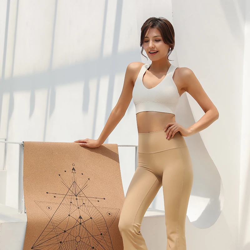 Wholesale Cork Natural Rubber Pilates Printed ECO  Friendly High Quality  5mm Fitness OEM Customized Logo Colorful Yoga Mat