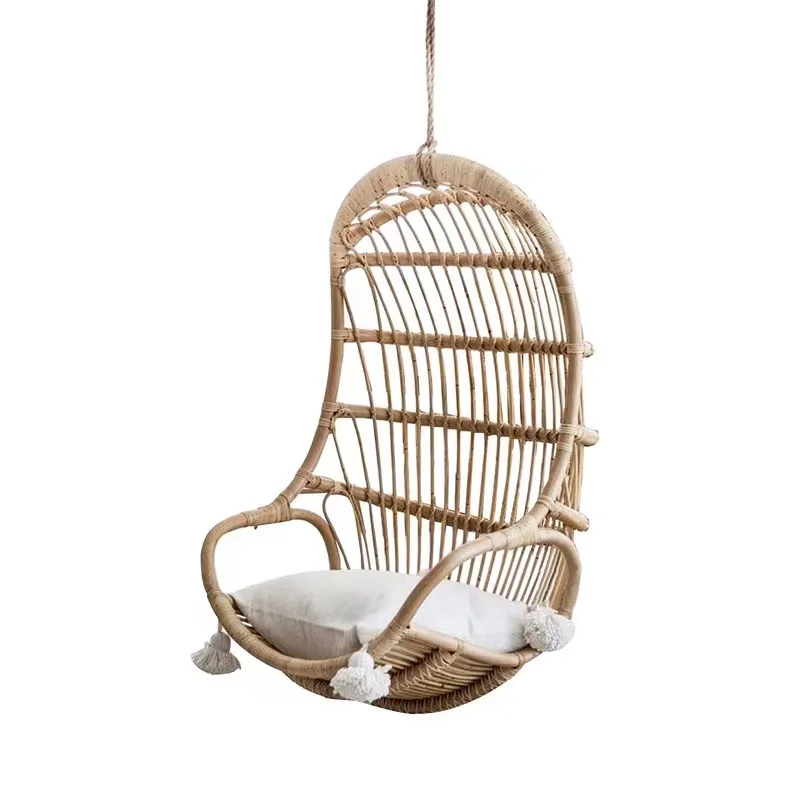 Outdoor hanging rope chair swing indoor home bedroom natural rattan cane customized style